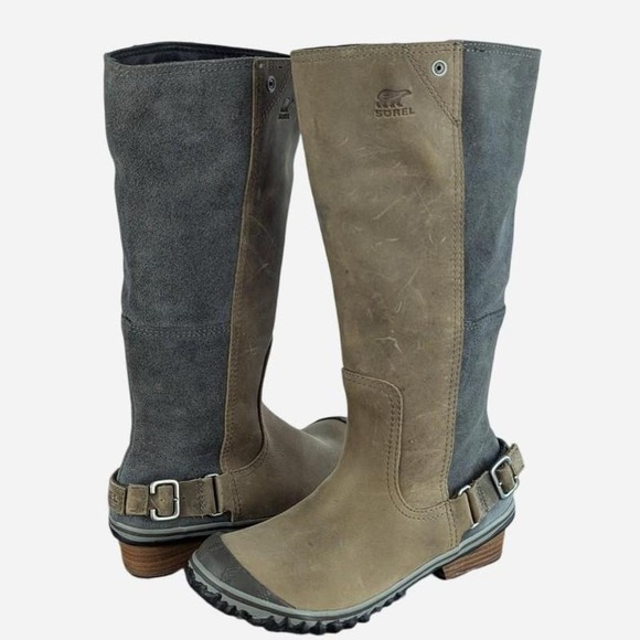 Sorel x Anthropologie Two-Tone Slim Tall Boot Suede Leather Side Zip Size 6 - Picture 6 of 8